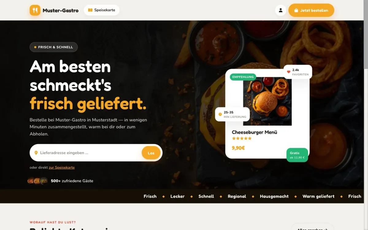 Design-Welt Burger / American — Beispiel einer Bestellseite