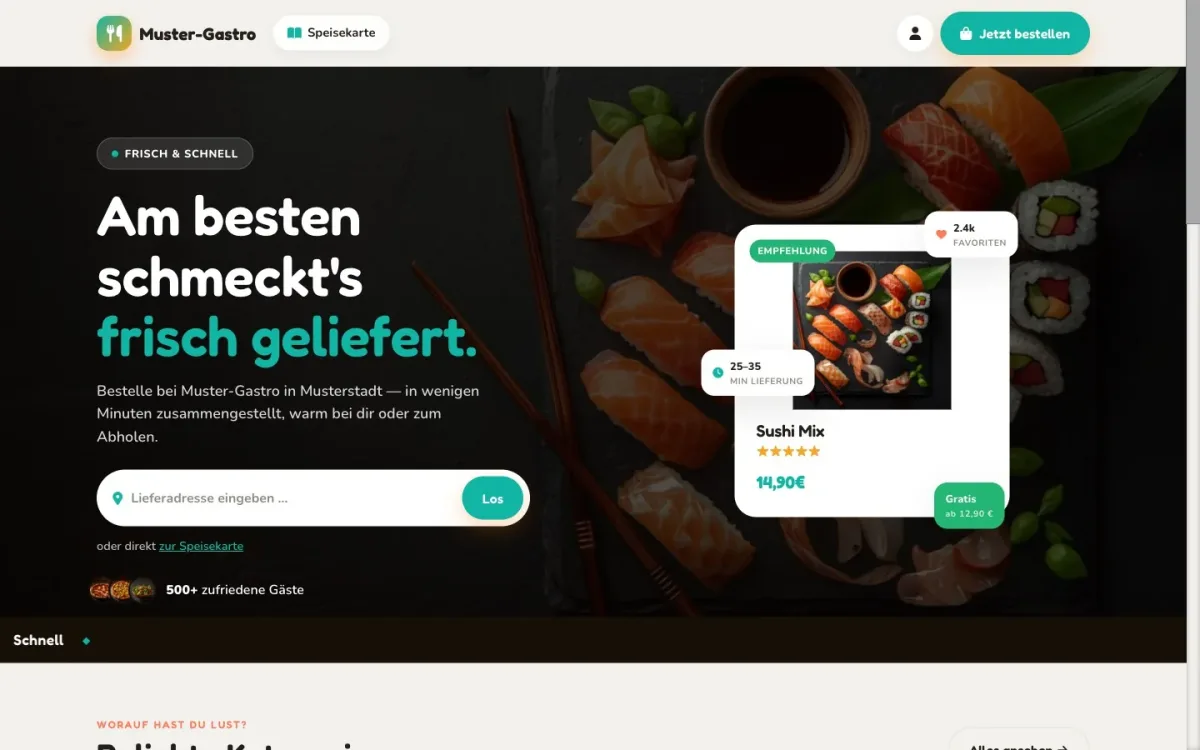 Design-Welt Sushi / Japanisch — Beispiel einer Bestellseite