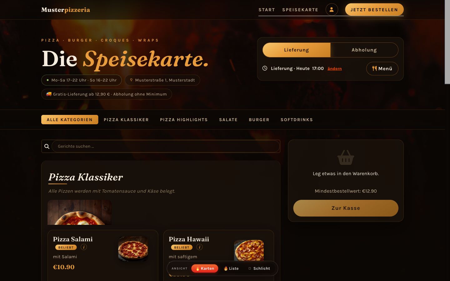 Kategorien-Ansicht der Bestelltheke mit appetitlichen Teasern